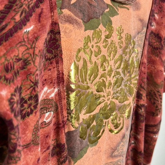 Y2K Vintage West End Mixed Print Boho Exposed Seams Metallic Graphic T Shirt - Picture 4 of 10